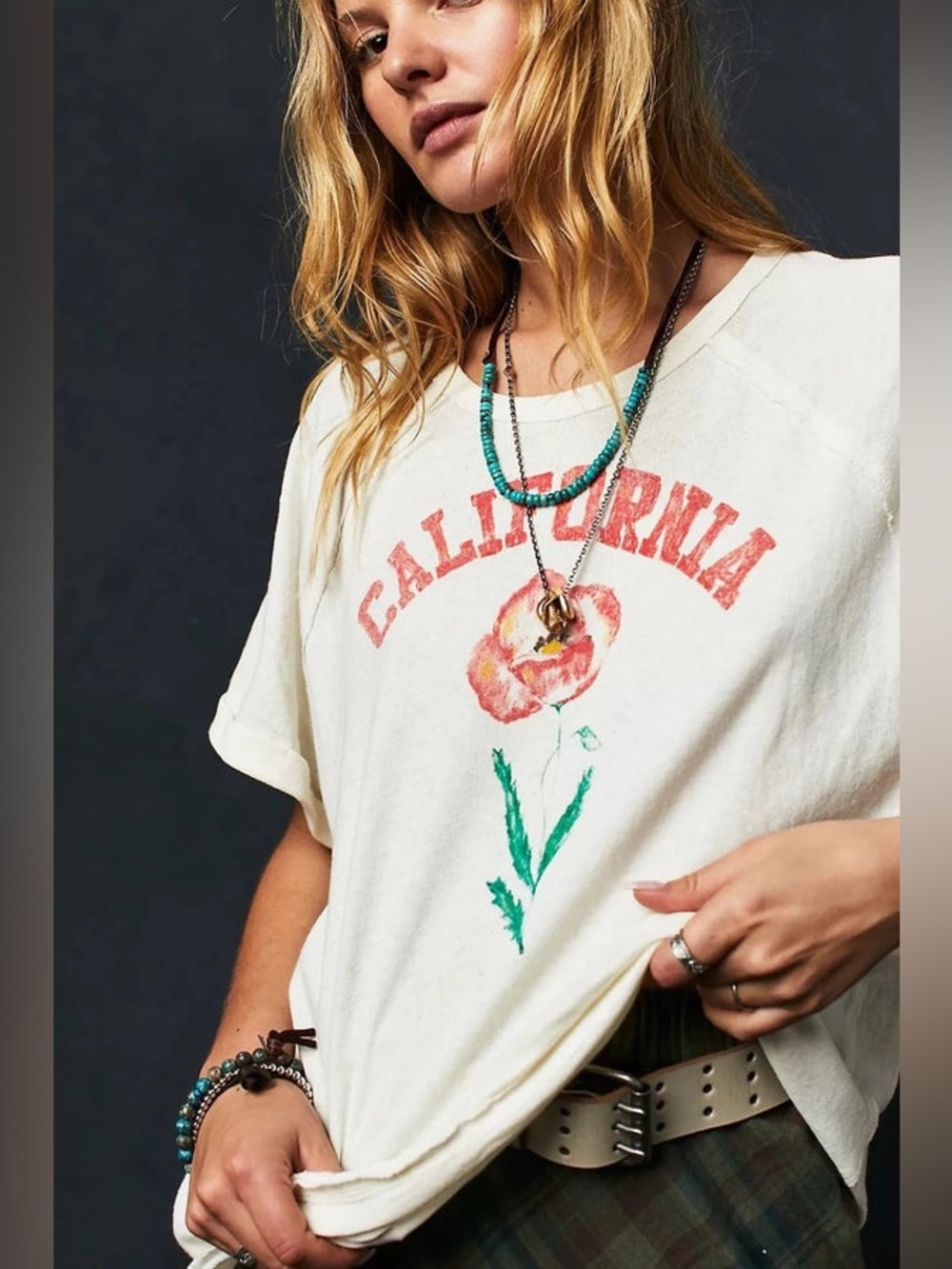 NWT FREE PEOPLE WE THE FREE Care FP State Flower Tee | Ivory California MSRP $78